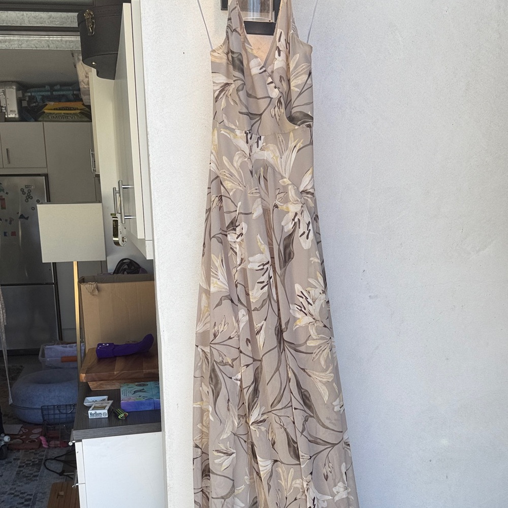 Astr Cream and Tan Floral Maxi Dress